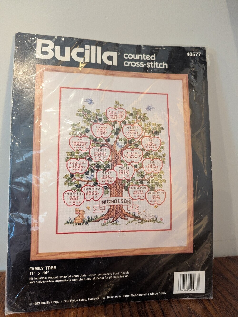 Bucilla Family Tree Kit Counted Cross Stich Sealed Vintage  11 x 14. Vintage 90s